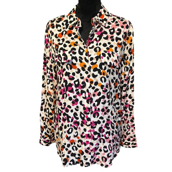 Chico's Tops - Chicos Leopard Print Button-Up Shirt L/S Polyester Womens Top